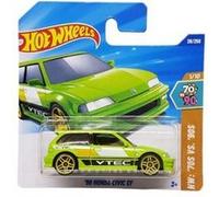 Vehicule honda civic ef 90 hot wheels serie 1/64 - petite voiture classique vert fluo - a collectionner - set jouet et carte Vert