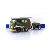 Solido – Miniature 1:18 Volkswagen T1 Kool Kombi Army Fighter 1950 avec remorque
