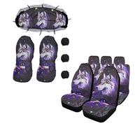 VéHicule Protection Tapis Housse De Siège Voiture Protection Universelle Avec Impression Loup Animal Housse Couvre Sieges(5 pcs)