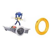 Sonic the Hedgehog Véhicule RC de vitesse, comprend une figurine sonique articulée de 15 cm, un skateboard RC et un contrôleur d'anneau doré pour effectuer des tours et des tours, les roues s'allument