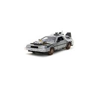 Jada Toys - Time Machine - Back to The Future 3 - Voiture Miniature en métal - 1:24 - Portes ouvrantes - Lumière LED - Version avec Jantes Marron - 20 cm - Argent
