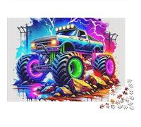 Véhicule Tout-Terrain 1000 pièces Puzzle Voyage pour Adultes, Monster Truck avec Roues néon et éclairs, épais Robuste Haute qualité Difficile Anti-Stress 52x38cm/1000pcs