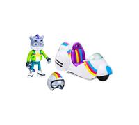 Véhicule tout-terrain et figurine BANDAI Sam Snow 8 cm blanc à bandes arc-en-ciel
