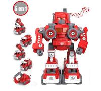 Véhicules de Construction - Camion Pompier -Transformer Robot Voiture Jouets -Voiture Jouets avec Sons et Lumière-Cadeau pour Enfant