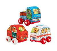 Véhicules en peluche lavables - Ensemble de voiture en tissu doux, camions de dessin animé Ambulance Express Taxi, lot de 3 pièces pour tout-petits | Salle de jeux préscolaire pour nourrissons en tout