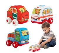 Véhicules en peluche - Modèles de voitures en tissu - Mini voiture malade lavable, camion express et taxi - Ensemble de voitures colorées pour tout-petits - Figurines sûres - Filles de 0 à 7 ans pour