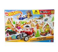 Hot Wheels Calendrier de l’Avent 2025, avec 10 véhicules à l’échelle 1/64, 10 clips de présentation et 14 accessoires sur le thème de l’hiver, JCB47