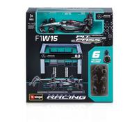 BBurago – Set 1/43 Formule 1 Mercedes AMG Russell – Pit Stop avec Figurines et Accessoires