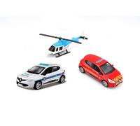Véhicules Miniatures Die Cast 1/64 Bburago - Pack De 3 Véhicules - Hélicoptère + Voiture Pompier + Voiture Police-May-Cheong-Group