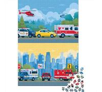 Véhicules Secours 1000 PC Carton DIY Style Cartoon Sauvetage Puzzle Adultes/Adolescents, Activité Familiale Défiante, Soulagement Stress, Couleurs Vives & Décor Mural 38x26cm/1000pcs