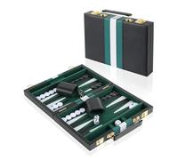 Vehipa Mallette Backgammon 28x19cm Marine Kit Complet 2 Joueurs (Vert) | Simili Cuir Poignée Transport, Velours Silencieux, Tasse, Kit Pions & Dés, Set De Jeu De Voyage Portable, Pour Adultes