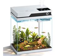 Vehipa Petit Aquarium Complet 15L, Aquarium Complet avec Distributeur Automatique de Nourriture, Pompe Silencieuse 4 en 1, éclairage Réglable 8 Couleurs, Affichage de la Température et Humidificateur