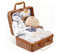 Vehoukli Coffret Cadeau Bébé Windeltorte Neutre - Ensemble Premium 8 pièces avec Doudou Renard & Hochet en Bois - Cadeau de Naissance en Boîte Bambou pour Garçons Filles Fête Bébé