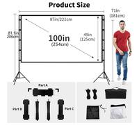 VEIDADZ écran de projecteur avec support blanc doux moins de plis 60 84 100 120 pouces avec sac de transport pliable Double trépied écran extérieur - Type 100 inch