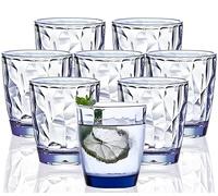 VEILEDGEM [On dirait du verre] 300 ml Paquet de 8 pièces Tasse en plastique, Sûr, Résistant aux bris, Résistant à la chaleur, Ne contient pas de bpa, Peut être lavé avec un lave - vaisselle (Bleu)