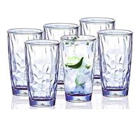VEILEDGEM [On dirait du verre] 450 ml Paquet de 6 pièces Tasse en plastique, Sûr, Résistant aux bris, Résistant à la chaleur, Ne contient pas de bpa, Peut être lavé avec un lave - vaisselle (Bleu)