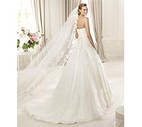 Veille de Bord en Dentelle Accessoires de Mariage Doux Veille Nuptiale en Tulle Doux pour la mariée Dame 1 mètres de Niveau de la Chapelle cathédrale Veil avec peignage Libre (Blanc)
