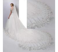 Veille de mariée Veaux Bridal White Ivory Long Cathédrale Crystal Sequins Accessoires de Mariage en Dentelle avec Peigne Libre en Cristal, Ivoire, 3 * 3cm (Blanc 3 * 3M)