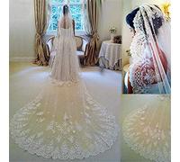 Veille Nuptiale 3,5 m de Long Dentelle Applique Edge Made Made Veil Deux Couches Accessoires de Mariage en Tulle avec Peigne Libre (3,5 * 1,8 m | Blanc)