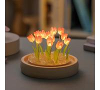 Veilleuse, 10 x 10 x 10 cm, lampe tulipe en verre et bois pour table de chevet, éclairage doux, décoration romantique pour femmes et filles (20 roses)