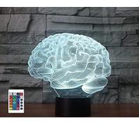 Veilleuse 3D avec télécommande en forme de cerveau 16 couleurs Illusion de lumière LED en acrylique Lampe de chevet pour chambre d'enfant Décoration de bureau Cadeau d'anniversaire Jouet