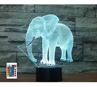 Veilleuse 3D avec télécommande en forme d'éléphant 16 couleurs Illusion de veilleuse en acrylique LED Lampe de chevet pour chambre d'enfant Décoration de bureau Cadeau d'anniversaire
