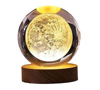 Veilleuse 3D Boules de Cristal de Lune, Veilleuse Boules de Cristal, Lampe en Cristal avec Lumière LED en Bois, Cadeaux D'anniversaire Idéaux pour Garçons et Filles, Modèle Galaxie, Modèle Lune