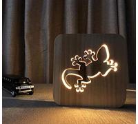 Veilleuse 3D en Bois Sculpté, Lampe De Bureau LED 3D en Forme De Gecko Sculpté en Bois avec Alimentation USB, Veilleuse Créative pour La Maison, Décoration De Chambre à Coucher, Cadeau pour