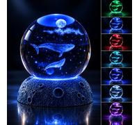 Veilleuse 3D en forme de baleine de cristal avec USB pour décoration cadeau | Lumière dégradée de 7 couleurs, base stable en résine avec de jolis motifs, lampe sphère en verre LED
