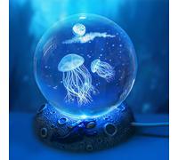 Veilleuse 3d En Forme De Boule De Cristal - 80 Mm - Avec Socle En Résine - Lampe Led Fantaisie Avec Câble Usb - Thème Océan - Pour Enfants, Femmes, Amis, Famille (Lampe Méduse)