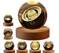 Veilleuse 3D en forme de boule de cristal avec système solaire - Sphères stellaires apaisantes avec galaxie, Saturne et lune, boule de cristal LED pour chambre et salon (nature)