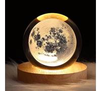 Veilleuse 3D en forme de boule de cristal - Lampe de bureau LED gravée sur le système solaire - Décoration astronomique cadeau pour enfants, adultes, enseignants et amateurs d'espace (lune, longueur
