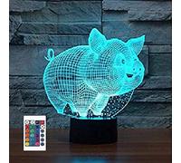 Veilleuse 3D en forme de cochon avec télécommande 16 couleurs Illusion de veilleuse en acrylique LED Lampe de chevet pour chambre d'enfant Décoration de bureau d'anniversaire ou de Noël