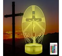 Veilleuse 3D en forme de croix Okayera illusion de Jésus avec hologramme optique à 16 couleurs changeantes et minuteur télécommandé, cadeau d'anniversaire religieux, chrétien, catholique, cadeau