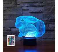 Veilleuse 3D en forme de lapin avec télécommande 16 couleurs Illusion de veilleuse en acrylique LED Lampe de chevet pour chambre d'enfant Décoration de bureau d'anniversaire