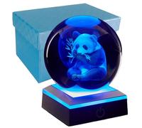 Veilleuse 3D en forme de panda en forme de boule de cristal améliorée de 8,9 cm avec base LED, décoration de lampe panda, cadeau d'anniversaire et de Noël pour garçons, filles, amis (panda)