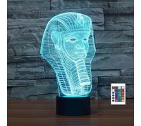Veilleuse 3D en forme de pharaon égyptien 7/16 LED à changement de couleur avec télécommande - Lampe de bureau en acrylique - Base plate en ABS - Décoration d'intérieur - Cadeau d'anniversaire ou de