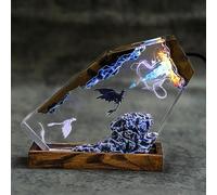 Veilleuse 3D en résine, décoration dragon de feu et de glace, éclairage LED décoratif en époxy avec base en bois, convient pour la maison ou le bureau, cadeau d'anniversaire créatif (25 x 15 cm)