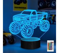Veilleuse 3D Monster Trucks pour enfants, 16 lumières LED à changement de couleur, décoration de chambre, cadeau d'anniversaire et d'idées de Noël