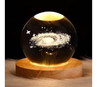 Veilleuse 3D nébuleuse en forme de boule de cristal pour enfants - Lampe de nuit en verre avec base en bois - Décor fantaisie - Boule crsytale - Nébuleuse LED - Décor de chambre à coucher