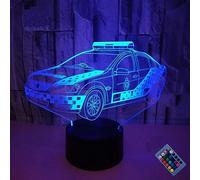Veilleuse 3D Voiture de Police 16 Couleurs changeantes Télécommande USB Interrupteur tactile Lampe de décoration Lampe de bureau LED Lampe de bureau pour enfants Cadeau d'anniversaire Noël