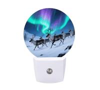 Veilleuse à brancher dans le mur avec capteur du crépuscule à l'aube 0,5 W LED moderne avec renne sous aurore - Lampe de nuit blanche chaude pour chambre à coucher, couloir, cuisine, salle de bain