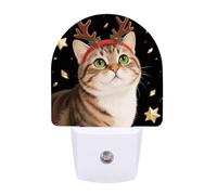 Veilleuse à brancher dans le mur avec capteur du crépuscule à l'aube 0,5 W LED moderne chat de Noël avec cornes de cerf, veilleuse blanc chaud pour chambre à coucher, couloir, cuisine, salle de bain