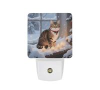 Veilleuse à brancher dans le mur avec capteur du crépuscule à l'aube 0,5 W LED moderne chat près de la fenêtre de Noël lampe de nuit à brancher lumière blanche chaude veilleuse pour chambre à coucher