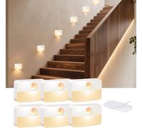 Veilleuse À Détecteur De Mouvement Pour Intérieur : Lot De 6 Lampes D'escalier À Piles Led 3000 K ¿ Lampe À Détecteur De Mouvement Pour Armoire, Placard, Couloir, Chambre À Coucher, Escaliers
