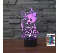 Veilleuse à illusion 3D en forme de bouledogue français, lampe de bureau tactile avec télécommande, 16 couleurs, optique USB, veilleuse LED pour enfants, décoration de chambre