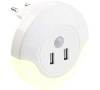 Veilleuse à LED automatique sur prise de courant avec 2 ports de chargement USB (10 W) [Luminea]