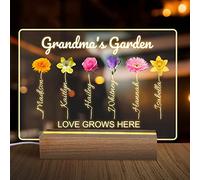Veilleuse acrylique personnalisée pour jardin de grand-mère Mois de naissance personnalisé Fleurs Nom Lampe de nuit Plaque familiale, Fête des mères Cadeaux d'anniversaire pour grand-mère maman