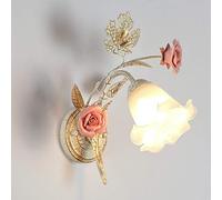 Veilleuse, Applique Murale en Forme de Fleur Rustique, Applique Murale en métal Bronze Antique, Lampe de Chevet Chambre Shabby Chic, Abat-Jour en Verre 2 lumières, éclair