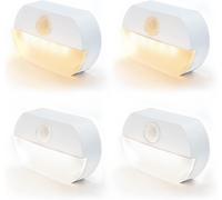 Veilleuse Avec Dé Tecteur De Mouvement,2 Led Blanches+2 Led Blanc Chaud Capteur Batterie,Marche/Arrêt Automatique Pour Couloir,Chambre À Coucher,Chambre D'enfant